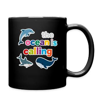 The Ocean is Calling – bunte Meerwelt - Tasse einfarbig - Schwarz - Rechts