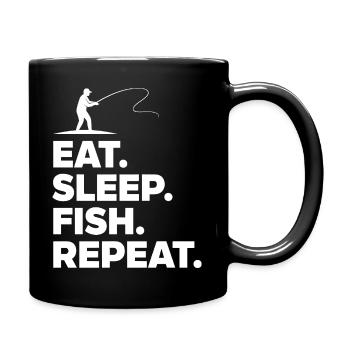 Eat Sleep Fish Repeat Angler Saying Hobby - Full Colour Mug - black - Right