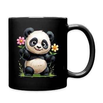 Panda Flower Greeting - Full Colour Mug - black - Right