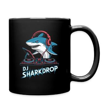 DJ SHARKDROP Hai DJ with headphones at the mixing desk - Full Colour Mug - black - Right