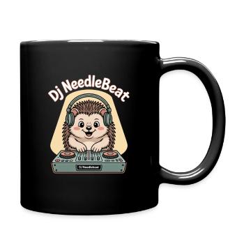 Dj NeedleBeat hedgehog DJ with headphones at the podium - Full Colour Mug - black - Right