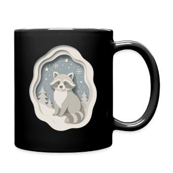Winterlicher Waschbär im Schnee - Tasse einfarbig - Schwarz - Rechts