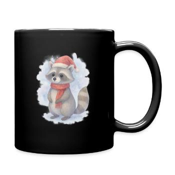 Aquarell Weihnachts Waschbär - Tasse einfarbig - Schwarz - Rechts