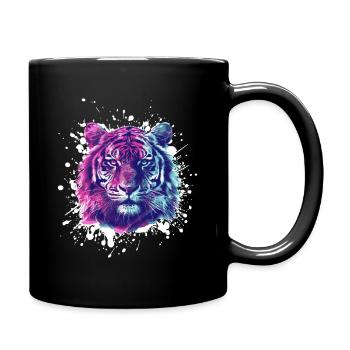 Neon Tiger Splatter Portrait - Full Colour Mug - black - Right