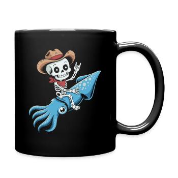 Skeleton cowboy on octopus - Full Colour Mug - black - Right