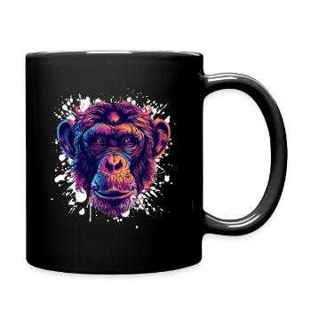 Farbenfroher Schimpansen-Porträt - Tasse einfarbig - Schwarz - Rechts