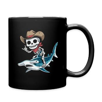 Skelett Cowboy reitet Hammer-Hai - Tasse einfarbig - Schwarz - Rechts