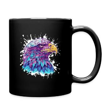 Bunter Adlerkopf Aquarell - Tasse einfarbig - Schwarz - Rechts