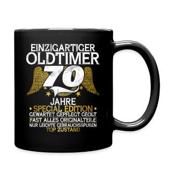 Feier des 70. Geburtstags Lustige Feier 70 Jahre - Tasse einfarbig - Schwarz - Rechts