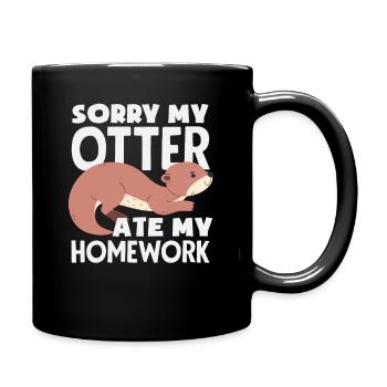Sea Otter Cartoon Homework - Full Colour Mug - black - Right