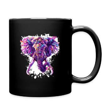 Bunter Elefantenkopf Neon-Splash - Tasse einfarbig - Schwarz - Rechts