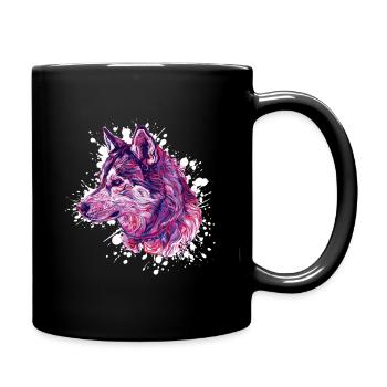 Aquarell-Wolf Neon-Palette - Tasse einfarbig - Schwarz - Rechts