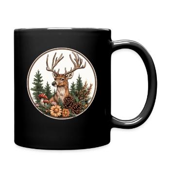 Hirsch im Waldkranz - Tasse einfarbig - Schwarz - Rechts