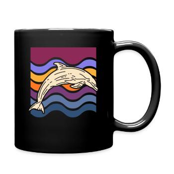 Delfin auf farbigen Wellen - Tasse einfarbig - Schwarz - Rechts