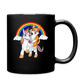 Corgi reitende Einhorn-Regenbogen-Kinder-Shirt - Tasse einfarbig - Schwarz - Rechts
