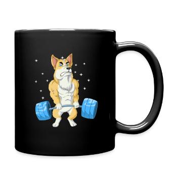 Corgi Weightlifting - Full Colour Mug - black - Right