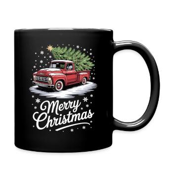 Merry Christmas Shirt with Red Truck and Snow - Full Colour Mug - black - Right