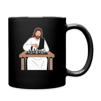 Heiliger Zug beim Schach / Jesus Schach - Tasse einfarbig - Schwarz - Rechts