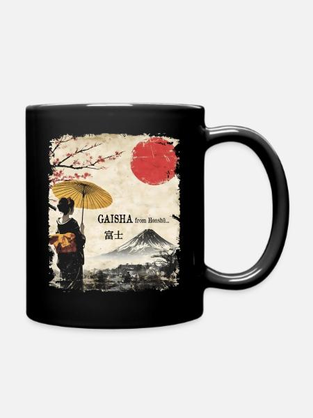 Gaisha mit Schirm - Fuji japan vintage - Tasse einfarbig - Schwarz