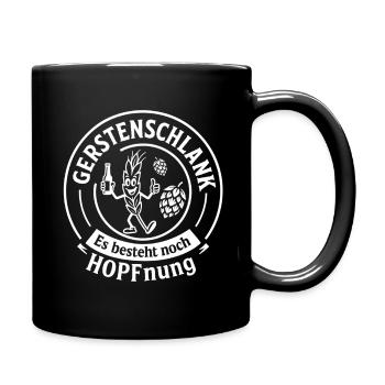 Lustiger Spruch Gerstenschlank und Hopfnung - Tasse einfarbig - Schwarz - Rechts
