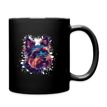 Buntes Hundeporträt Splatter - Tasse einfarbig - Schwarz - Rechts