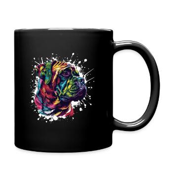 Farbiger Hund Portrait Splatter - Tasse einfarbig - Schwarz - Rechts