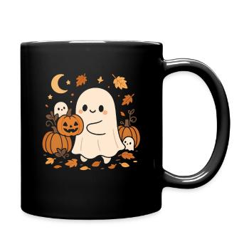 Halloween Geist mit Kürbissen - Tasse einfarbig - Schwarz - Rechts
