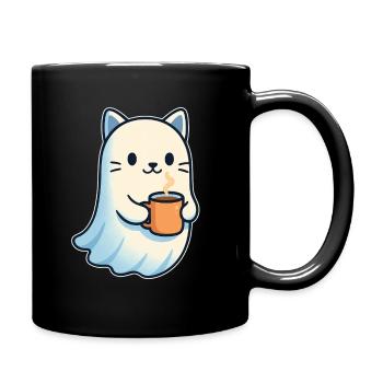 Kaffeegeist Katze mit Becher - Tasse einfarbig - Schwarz - Rechts
