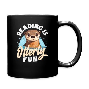 Sea Otter Cartoon Reading - Full Colour Mug - black - Right