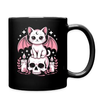 Kawaii Pastel Goth Katze - Tasse einfarbig - Schwarz - Rechts
