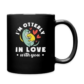 Sea Otter Cartoon In Love - Full Colour Mug - black - Right