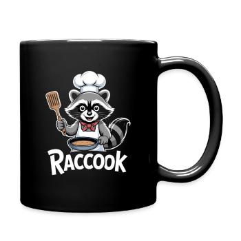 Raccook Waschbär Koch Mit Pfanne Und Kochmütze - Tasse einfarbig - Schwarz - Rechts