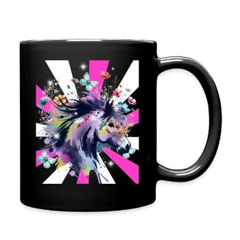 Retro Pferd Pferde Mädchen 60er Blumen - Tasse einfarbig - Schwarz - Rechts