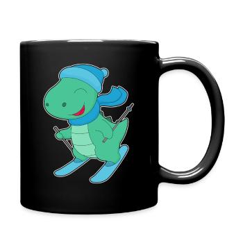 Dinosaurier Skifahrer Ski Wintersport - Tasse einfarbig - Schwarz - Rechts