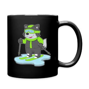 Wolf Skier Ski Winter Sports - Full Colour Mug - black - Right
