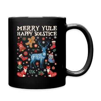 Merry Yule Happy Solstice Merry Christmas - Full Colour Mug - black - Right