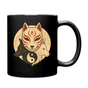Fuchs Maske & Yin Yang Wölfe - Tasse einfarbig - Schwarz - Rechts