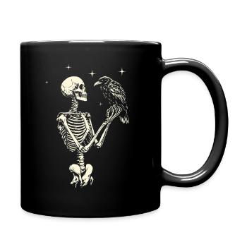 Squelette avec corbeau - Mug uni - noir - Droite