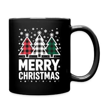 Merry Christmas Shirt Buffalo Check Christmas Trees - Full Colour Mug - black - Right
