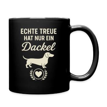 Echte Treue Dackel Herz Motiv Hund - Tasse einfarbig - Schwarz - Rechts
