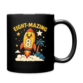 Eight-Mazing Rocket Space Theme Eighth Birthday - Full Colour Mug - black - Right