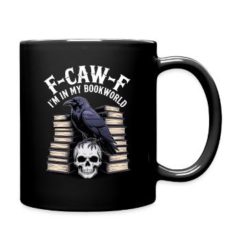 Rabe über Schädel und Bücherwelt - Tasse einfarbig - Schwarz - Rechts