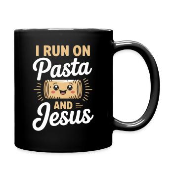 I Run On Pasta And Jesus - Tasse einfarbig - Schwarz - Rechts