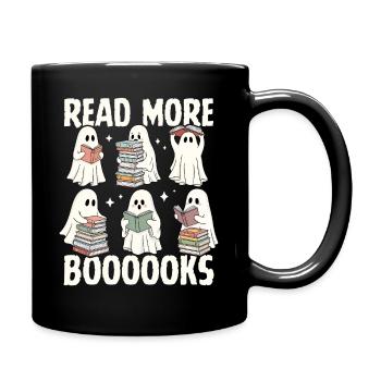 Lesende Geister und Bücherstapel - Tasse einfarbig - Schwarz - Rechts