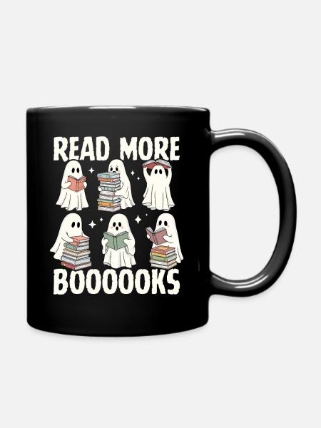 Lesende Geister und Bücherstapel - Tasse einfarbig - Schwarz