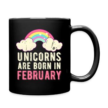 Unicorns are born in February Birthday - Full Colour Mug - black - Right