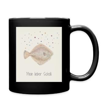 Mein Lieber Scholli Fischdesign - Tasse einfarbig - Schwarz - Rechts
