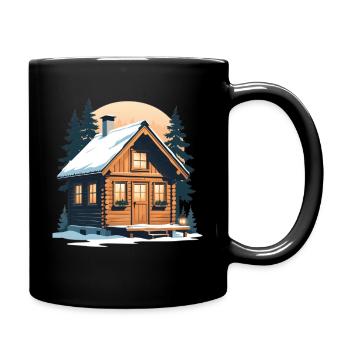 Winter wooden cottage in the snow - Full Colour Mug - black - Right