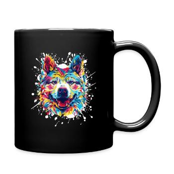 Buntes Hunde-Porträt im Splatter-Stil - Tasse einfarbig - Schwarz - Rechts