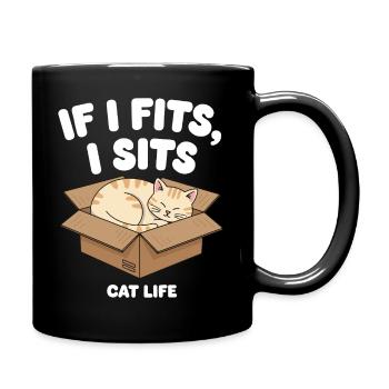 Wenn es passt, sitzt Katze in Box - Tasse einfarbig - Schwarz - Rechts
